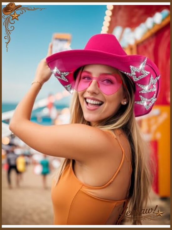Sparkly Cowboy Hat with Rhinestone Belt & 6 Stars, Includes Sunglasses & main image 6